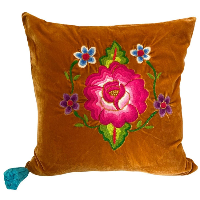 Embroidered velvet Mila pillows saffron, dark green, plum - FolkProject