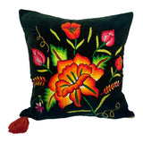 Embroidered velvet Mila pillows saffron, dark green, plum - FolkProject